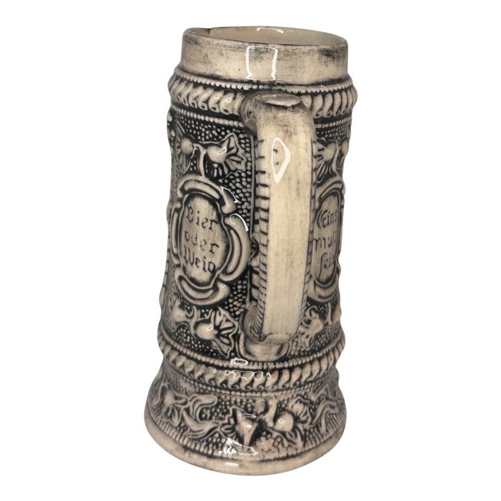 Vintage German Beer Stein Medieval Relief Ceramic Mug Bier Oder Wein Cream Black - Picture 4 of 6